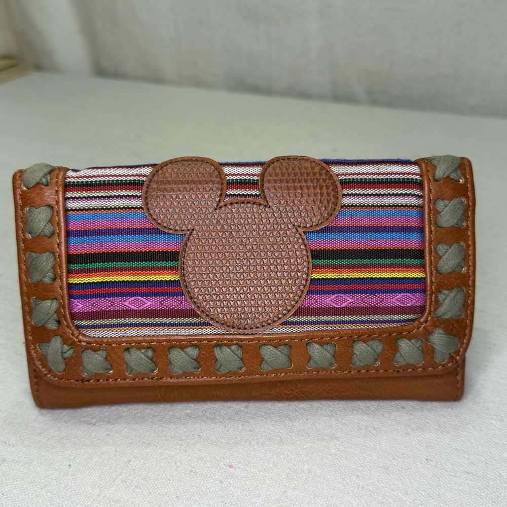 Disney Boutique brand wallet featuring a woven, multi-colored striped design